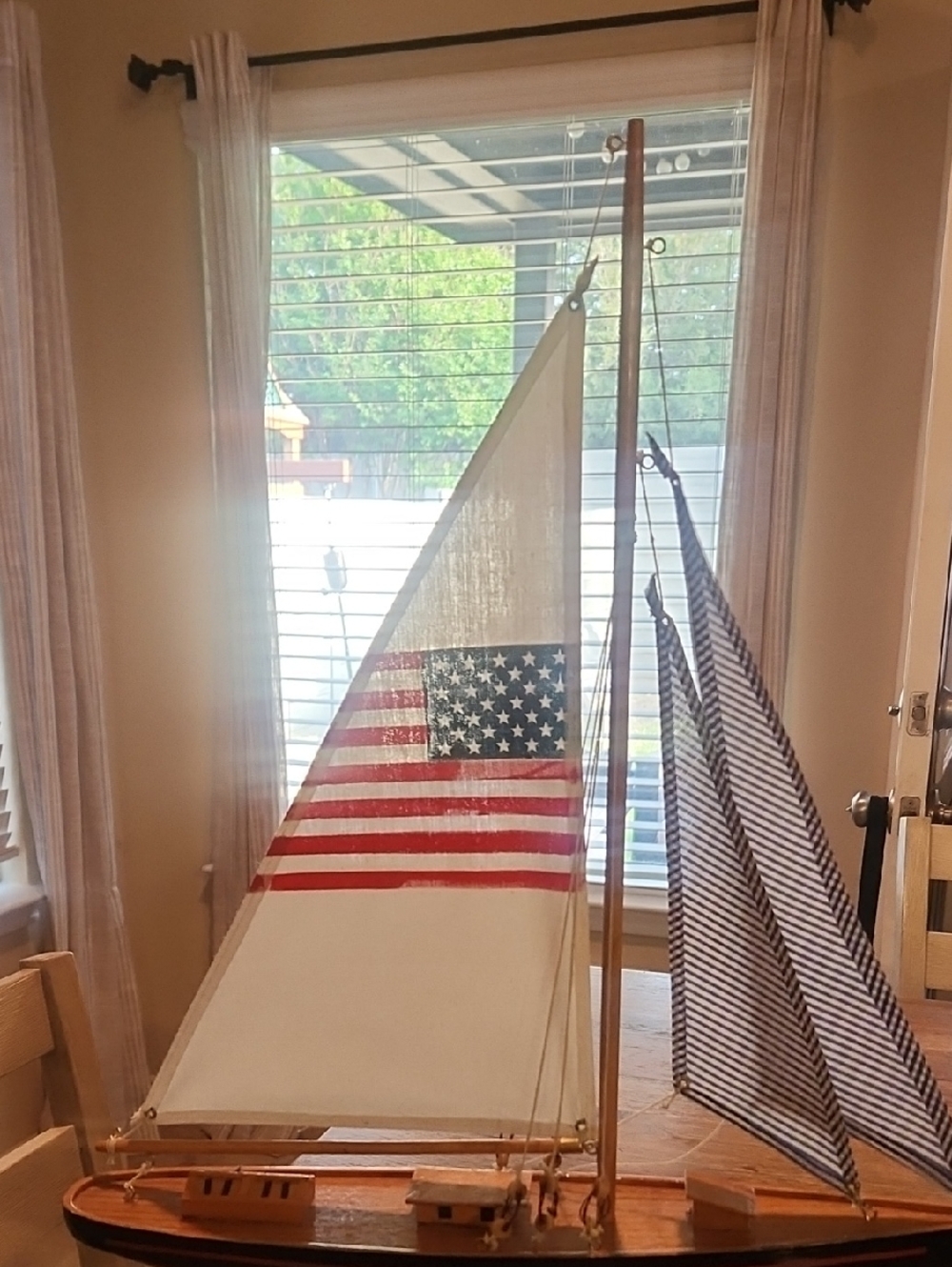 What A Patriotic Sailboat Desk Ornament with Red, White & Blue Sail!!